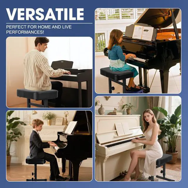 Alt view image 7 of 7 - Piano Bench Adjustable HeightPiano Stool Keyboard Bench Adjustable Piano Bench with Black Padded Cushion for Musicians Piano Stool Chair (Pu Leather)