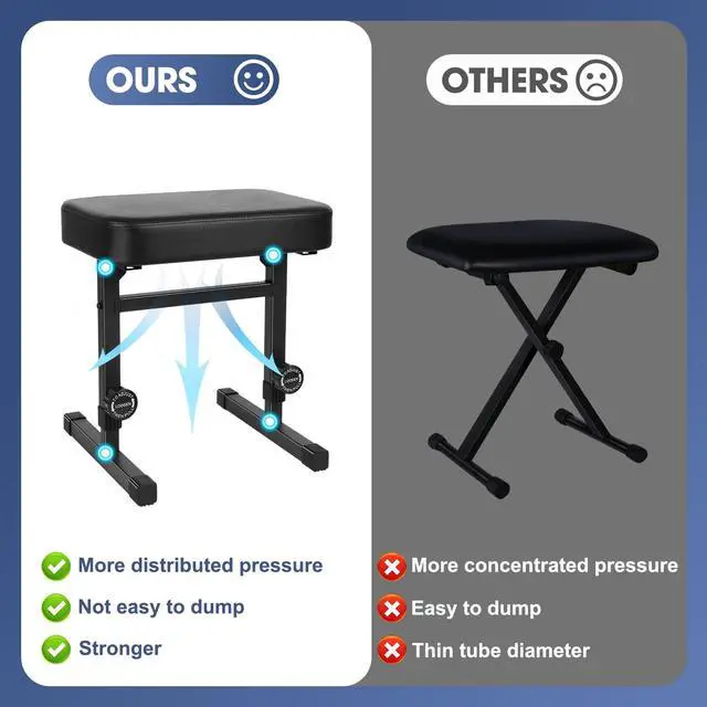 Alt view image 6 of 7 - Piano Bench Adjustable HeightPiano Stool Keyboard Bench Adjustable Piano Bench with Black Padded Cushion for Musicians Piano Stool Chair (Pu Leather)