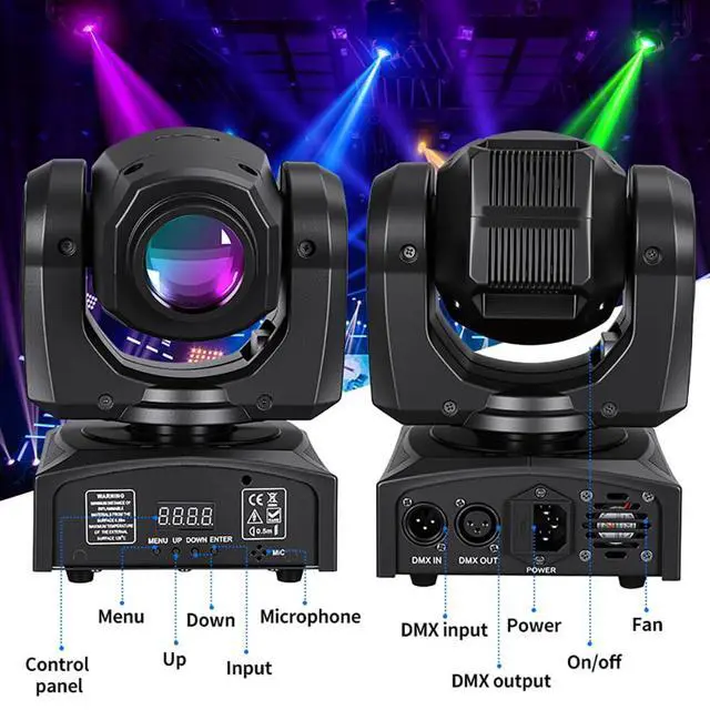 Alt view image 3 of 7 - 60W LED Moving Head Stage Light, DMX512 DJ Light | 8 Gobos & 8 Colors, Sound Activated, 540° Pan & 270° Tilt, Compact DJ Lighting for Weddings, Parties, and Stage Events