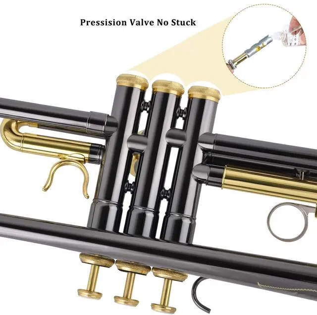 Alt view image 3 of 7 - Bb Trumpet Standard Trumpet Set with Carrying Case,Gloves, 7C Mouthpiece, Tuning Rod, Black Nickel,Hand Carved Craft