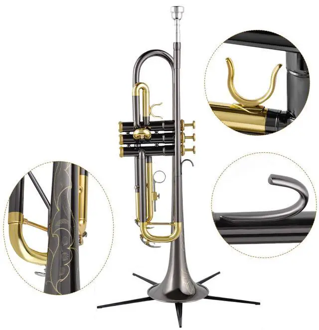 Alt view image 5 of 7 - Bb Trumpet Standard Trumpet Set with Carrying Case,Gloves, 7C Mouthpiece, Tuning Rod, Black Nickel,Hand Carved Craft