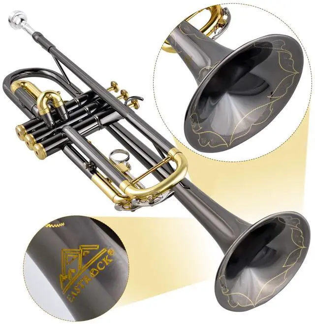 Alt view image 6 of 7 - Bb Trumpet Standard Trumpet Set with Carrying Case,Gloves, 7C Mouthpiece, Tuning Rod, Black Nickel,Hand Carved Craft