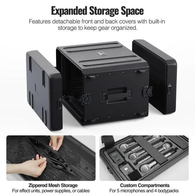 Alt view image 4 of 7 - 6U Waterproof Rackmount Rack Case PRCSE-6UD | 19-in Rackmount, Detachable Cover Storage, Shockproof & Waterproof, Wireless Systems, IEMs, Amplifiers