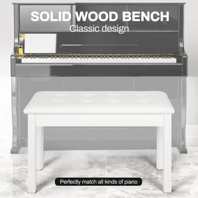 Alt view image 3 of 7 - Piano Stool with Storage Piano Stool with Padding Wooden Keyboard Piano Double Seat with Waterproof and Non-Slip, White