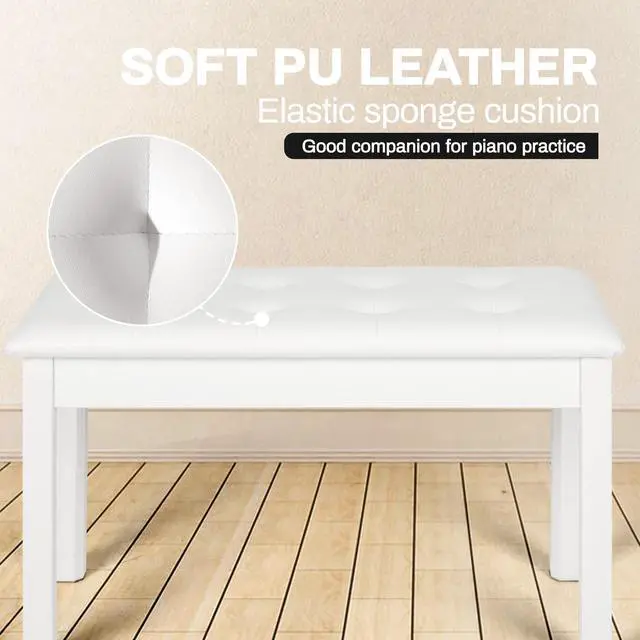 Alt view image 4 of 7 - Piano Stool with Storage Piano Stool with Padding Wooden Keyboard Piano Double Seat with Waterproof and Non-Slip, White