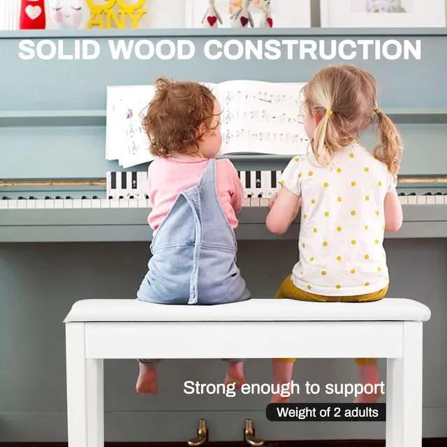 Alt view image 7 of 7 - Piano Stool with Storage Piano Stool with Padding Wooden Keyboard Piano Double Seat with Waterproof and Non-Slip, White