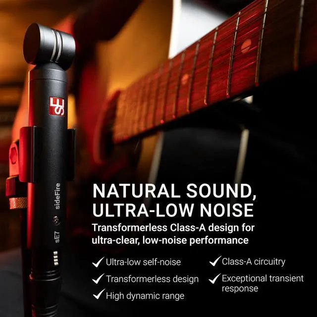 Alt view image 3 of 7 - sE7 sideFire XLR Small Diaphragm Condenser Microphone with 90° Rotated Capsule - Professional Instrument Microphone for Drums & Guitar in Studio or on Stage - Music Recording Mic