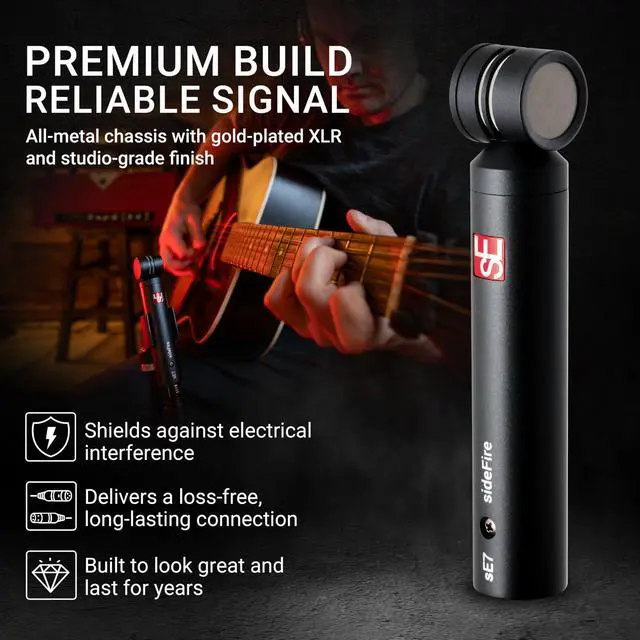 Alt view image 6 of 7 - sE7 sideFire XLR Small Diaphragm Condenser Microphone with 90° Rotated Capsule - Professional Instrument Microphone for Drums & Guitar in Studio or on Stage - Music Recording Mic