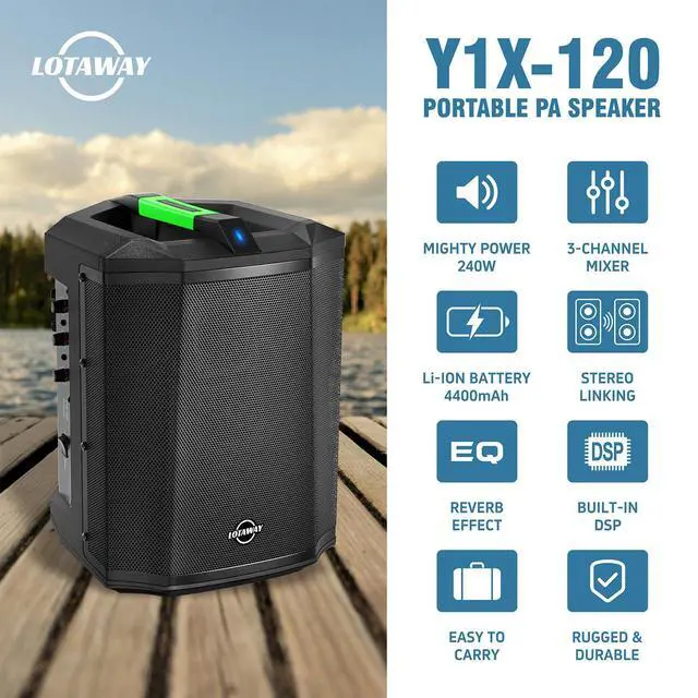 Alt view image 2 of 7 - Portable PA System 120W Battery Powered Bluetooth Speaker with Wireless Microphone Input, 6.5" Woofer, 3-Channel Mixer for Busking, Karaoke, Guitar, Church, Outdoor Events - TWS Pairing