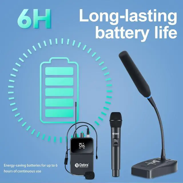 Alt view image 5 of 7 - Debra Wireless Microphone System Pro DU8008 UHF 8 * 16 Adjustable Channel Wireless Handheld Lavalier Headset Mics, Ideal for Meeting Church Speech Party (4 Handheld 4 Bodypack)