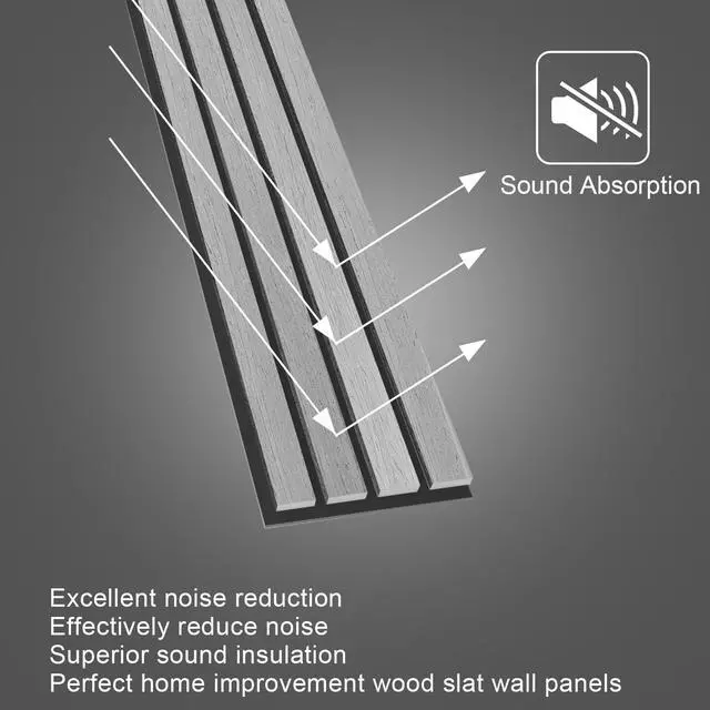 Alt view image 2 of 6 - Wood Wall Panels, 9 Feet Acoustic Slat Wall Panels for Interior Wall Decor and Noise Reduction, Decorative Slat Wall Paneling, Gray Oak, 6-Piece