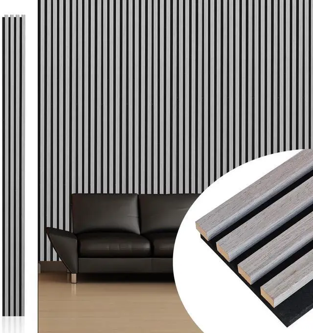 Main image of Wood Wall Panels, 9 Feet Acoustic Slat Wall Panels for Interior Wall Decor and Noise Reduction, Decorative Slat Wall Paneling, Gray Oak, 6-Piece