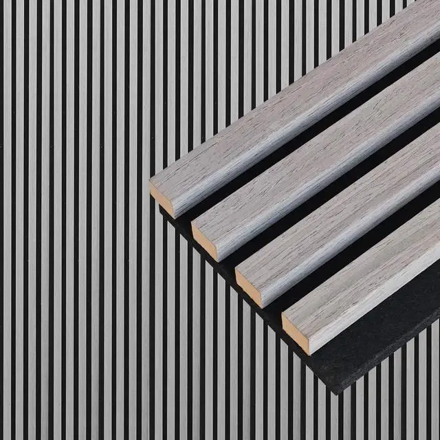 Alt view image 6 of 6 - Wood Wall Panels, 9 Feet Acoustic Slat Wall Panels for Interior Wall Decor and Noise Reduction, Decorative Slat Wall Paneling, Gray Oak, 6-Piece