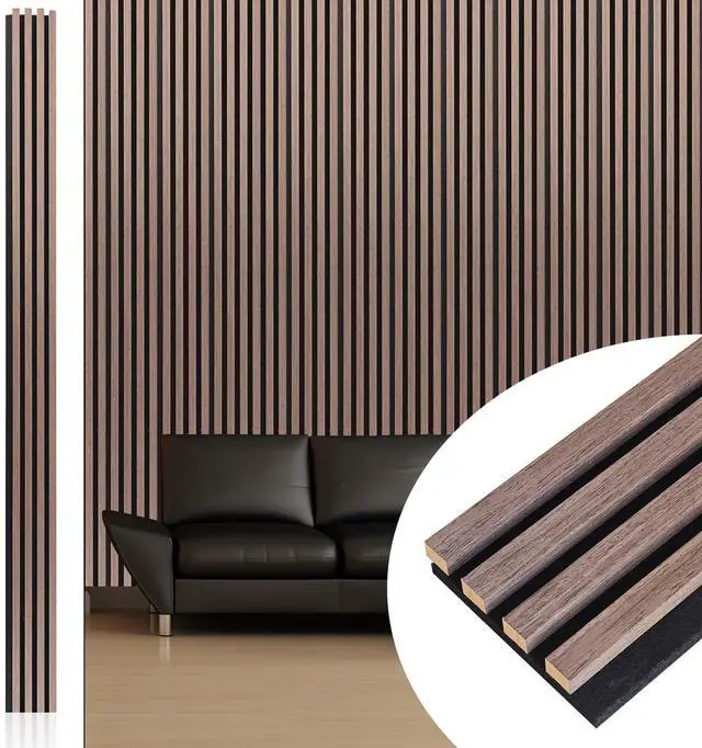 Main image of Wood Wall Panels, 9 Feet Acoustic Slat Wall Panels for Interior Wall Decor and Noise Reduction, Decorative Slat Wall Paneling, Smoked Oak, 6-Piece