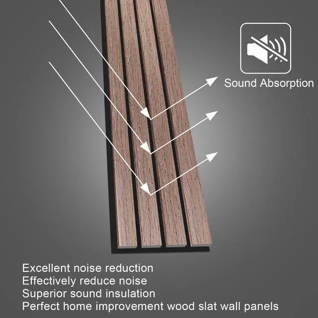 Alt view image 2 of 6 - Wood Wall Panels, 9 Feet Acoustic Slat Wall Panels for Interior Wall Decor and Noise Reduction, Decorative Slat Wall Paneling, Smoked Oak, 6-Piece