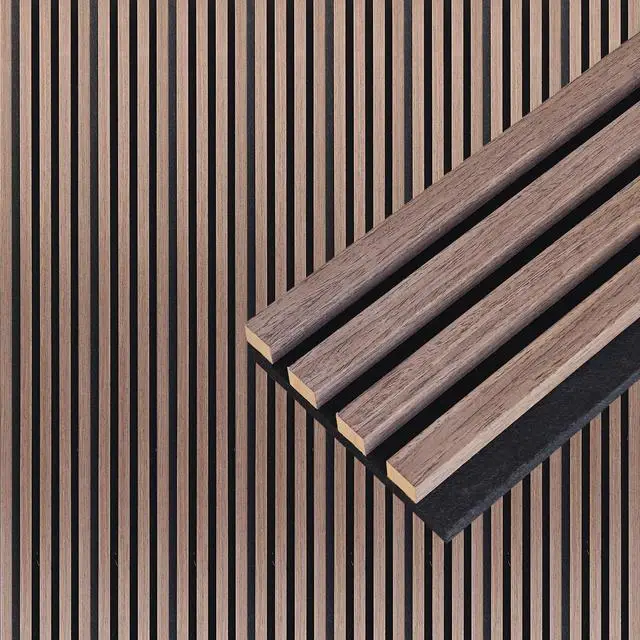 Alt view image 6 of 6 - Wood Wall Panels, 9 Feet Acoustic Slat Wall Panels for Interior Wall Decor and Noise Reduction, Decorative Slat Wall Paneling, Smoked Oak, 6-Piece