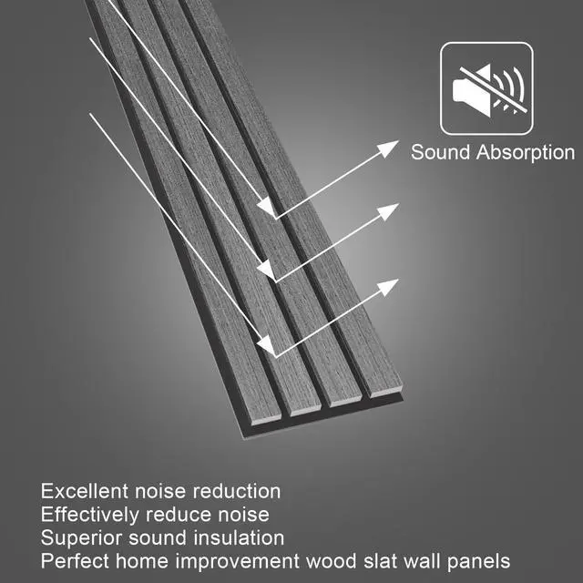 Alt view image 2 of 6 - Wood Wall Panels, 9 Feet Acoustic Slat Wall Panels for Interior Wall Decor and Noise Reduction, Decorative Slat Wall Paneling, Dark Gray Oak, 6-Piece