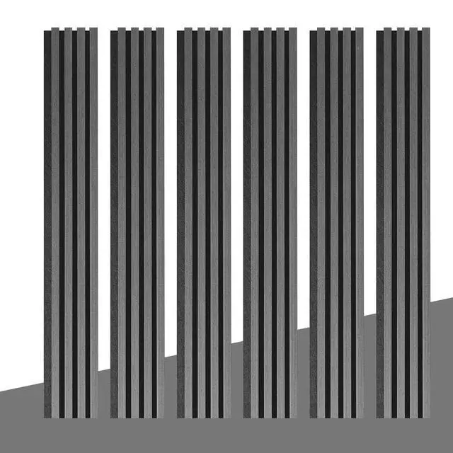 Alt view image 6 of 6 - Wood Wall Panels, 9 Feet Acoustic Slat Wall Panels for Interior Wall Decor and Noise Reduction, Decorative Slat Wall Paneling, Dark Gray Oak, 6-Piece