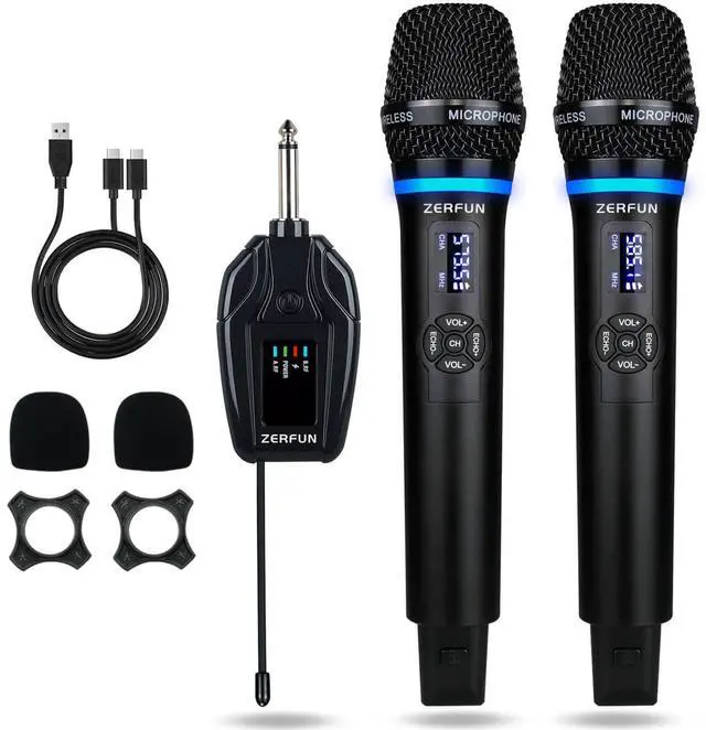 Main image of Dual Wireless Microphones Rechargeable, UHF Metal Wireless Mic System Cordless Microphone Professional with Echo VOL Channel Control for Karaoke Singing Church Events