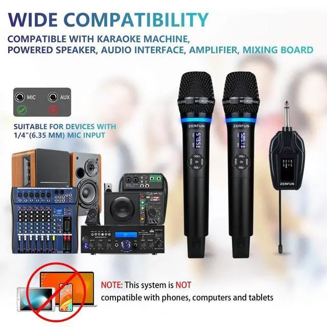 Alt view image 2 of 7 - Dual Wireless Microphones Rechargeable, UHF Metal Wireless Mic System Cordless Microphone Professional with Echo VOL Channel Control for Karaoke Singing Church Events