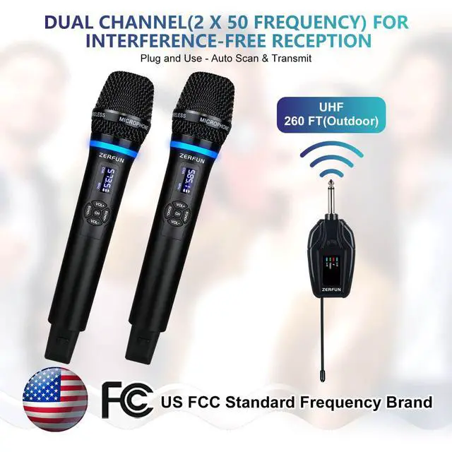 Alt view image 5 of 7 - Dual Wireless Microphones Rechargeable, UHF Metal Wireless Mic System Cordless Microphone Professional with Echo VOL Channel Control for Karaoke Singing Church Events