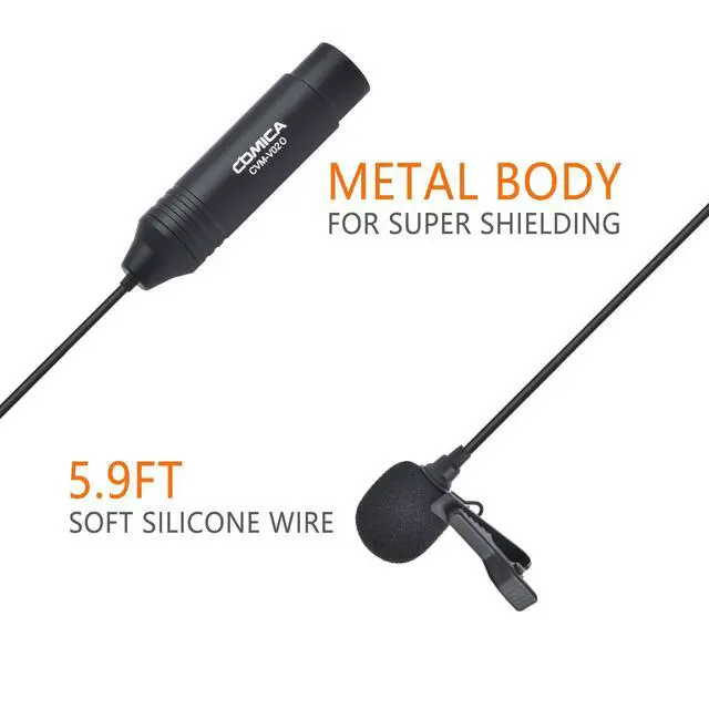 Alt view image 2 of 7 - XLR Microphone CVM-V02O 2 Pack 5.9 fts Phantom Power Omni-Directional Lavalier Lapel Microphone for Canon Sony Panasonic Camcorders Zoom H4n H5 H6 Tascam DR-40 DR-60D DR-70D DR-100 Recorders