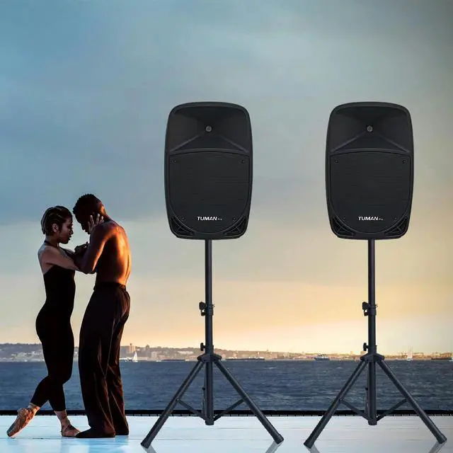 Alt view image 5 of 7 - Dual 10 Inch 1200W High Powered PA Speaker System | Support bluetooth FM radio USB SD media playback includes two stands for outdoor karaoke events
