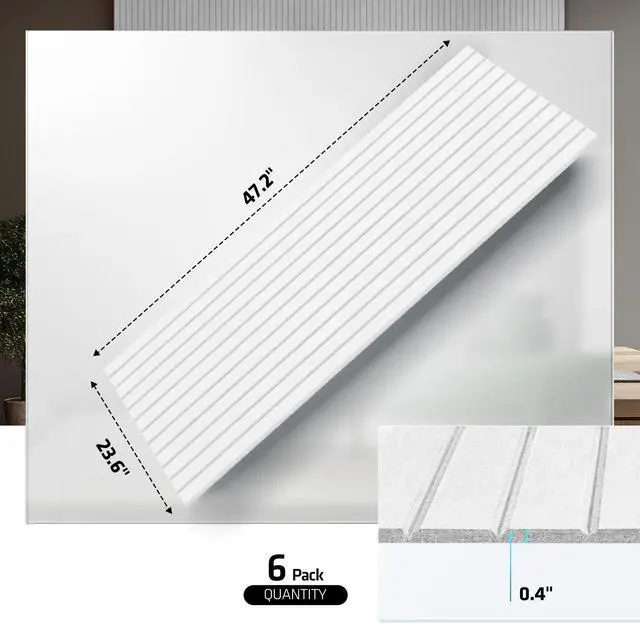 Alt view image 3 of 5 - 6 Pack Acoustic Wall Panels, 47.2" X 23.6" Sound Absorbing Panels, Decorative Sound Proof Panels for Office, Studio, Home Theatre - White