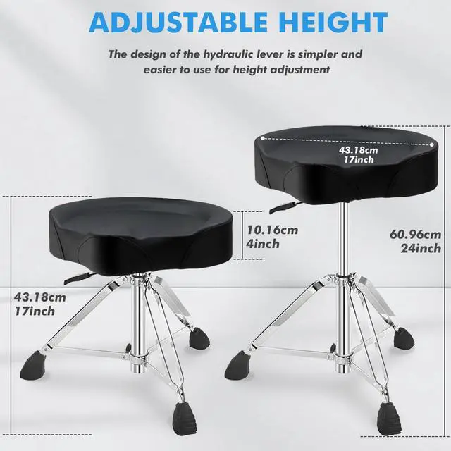 Alt view image 2 of 7 - Heavy Duty Drum Stool, Hydraulic Drum Throne, Ergonomic Memory Foam Drum Seat, Adjustable Drum Chair Anti-Slip Base, Drum Saddle Bench for Drummers Musicians(Black)