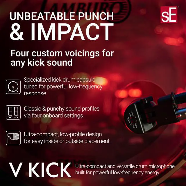 Alt view image 2 of 7 - V Kick Drum Mic - Compact Dynamic Supercardioid Drum Microphone for Kicks with 4 Sound Settings & Adjustable Swivel Mount for Precise Positioning - Perfect for Studio & Live Use (Black)