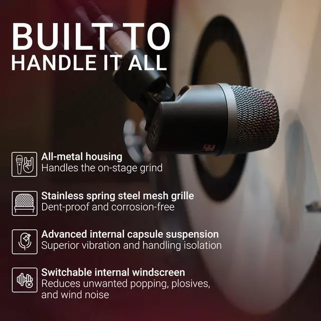 Alt view image 4 of 7 - V Kick Drum Mic - Compact Dynamic Supercardioid Drum Microphone for Kicks with 4 Sound Settings & Adjustable Swivel Mount for Precise Positioning - Perfect for Studio & Live Use (Black)