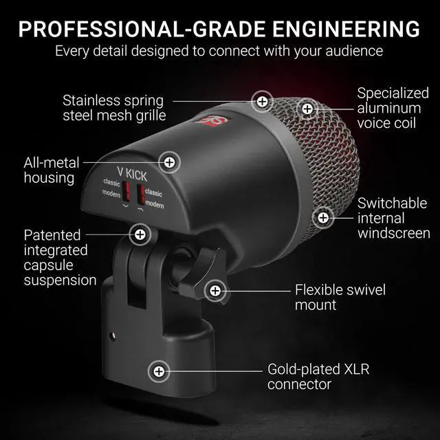 Alt view image 5 of 7 - V Kick Drum Mic - Compact Dynamic Supercardioid Drum Microphone for Kicks with 4 Sound Settings & Adjustable Swivel Mount for Precise Positioning - Perfect for Studio & Live Use (Black)