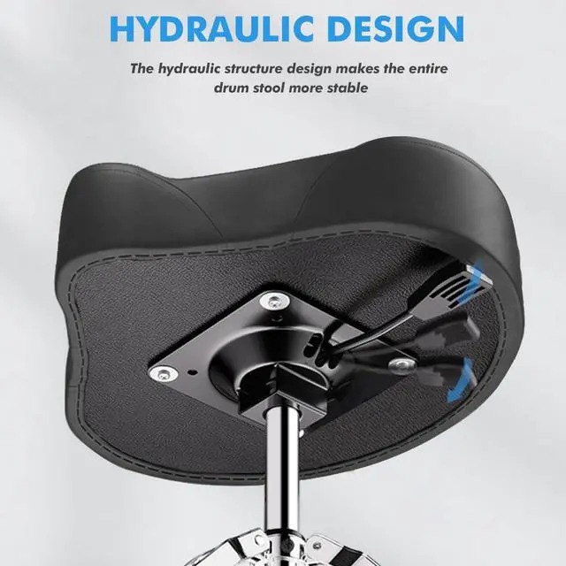 Alt view image 3 of 7 - Heavy Duty Drum Stool, Hydraulic Drum Throne, Ergonomic Memory Foam Drum Seat, Adjustable Drum Chair Anti-Slip Base, Drum Saddle Bench for Drummers Musicians(Black)