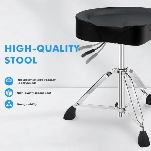 Alt view image 4 of 7 - Heavy Duty Drum Stool, Hydraulic Drum Throne, Ergonomic Memory Foam Drum Seat, Adjustable Drum Chair Anti-Slip Base, Drum Saddle Bench for Drummers Musicians(Black)