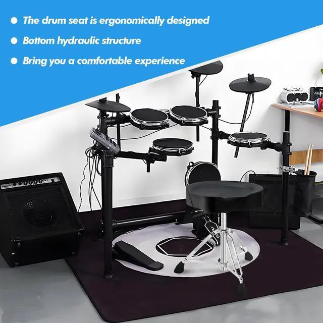 Alt view image 5 of 7 - Heavy Duty Drum Stool, Hydraulic Drum Throne, Ergonomic Memory Foam Drum Seat, Adjustable Drum Chair Anti-Slip Base, Drum Saddle Bench for Drummers Musicians(Black)