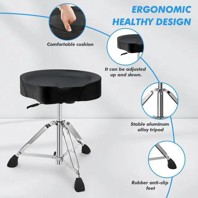 Alt view image 6 of 7 - Heavy Duty Drum Stool, Hydraulic Drum Throne, Ergonomic Memory Foam Drum Seat, Adjustable Drum Chair Anti-Slip Base, Drum Saddle Bench for Drummers Musicians(Black)