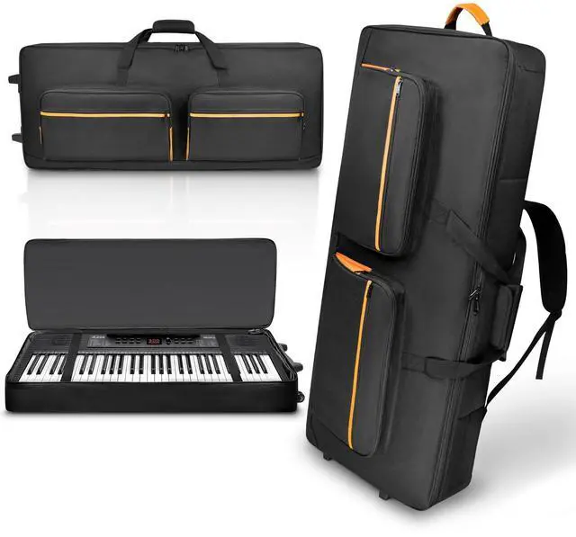 Main image of 61-Key Keyboard Case with Wheels & Adjustable Shoulder Straps Padded Rolling Gig Bag with 4 Accessory Pockets, for Digital Piano, Synthesizer & Keyboard