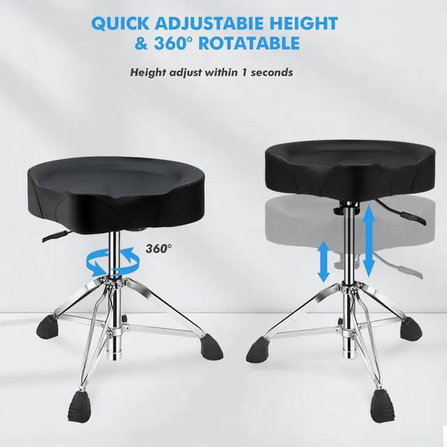 Alt view image 7 of 7 - Heavy Duty Drum Stool, Hydraulic Drum Throne, Ergonomic Memory Foam Drum Seat, Adjustable Drum Chair Anti-Slip Base, Drum Saddle Bench for Drummers Musicians(Black)