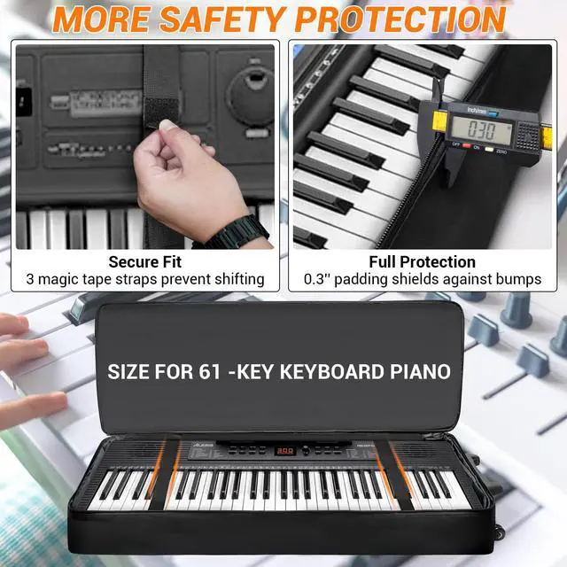 Alt view image 5 of 7 - 61-Key Keyboard Case with Wheels & Adjustable Shoulder Straps Padded Rolling Gig Bag with 4 Accessory Pockets, for Digital Piano, Synthesizer & Keyboard