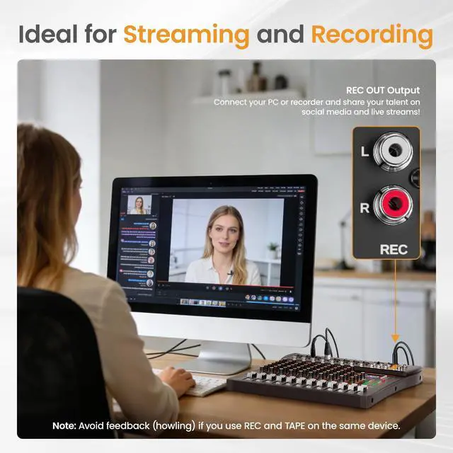 Alt view image 6 of 7 - GP80 8 Channel Audio Mixer, Bluetooth 5.0 and USB Input, 24 Bit Dsp | 24 Bit Dsp Effects, Bluetooth 5.0 & USB Input, +48V Phantom Power, 3 Band EQ, PFL Monitor, Streaming, Podcast, Studio, Church
