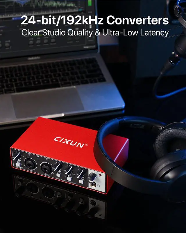 Alt view image 5 of 7 - 2x2 USB-C Audio Interface for PC/Mac Recording, 24-bit/192kHz, Dual TS/XLR Inputs, +48V Phantom Power, Studio/Podcast/Streaming(Matte Red)