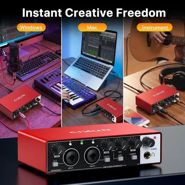 Alt view image 3 of 7 - 2x2 USB-C Audio Interface for PC/Mac Recording, 24-bit/192kHz, Dual TS/XLR Inputs, +48V Phantom Power, Studio/Podcast/Streaming(Matte Red)