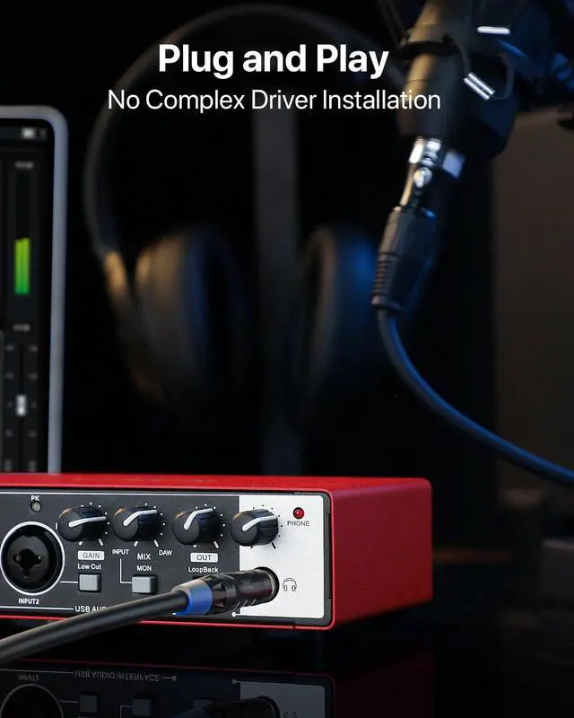 Alt view image 6 of 7 - 2x2 USB-C Audio Interface for PC/Mac Recording, 24-bit/192kHz, Dual TS/XLR Inputs, +48V Phantom Power, Studio/Podcast/Streaming(Matte Red)