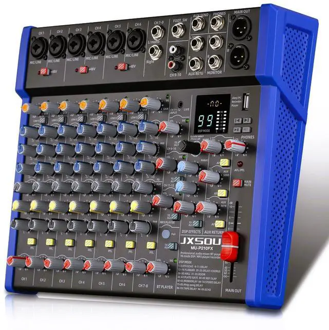 Main image of 12-Channel Audio Interface Mixer Board with Reverb Effect | Bluetooth studio mixing console with XLR mic jack, 99 DSP effects, and +48V phantom power for karaoke, streaming