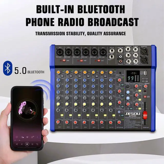 Alt view image 4 of 7 - 12-Channel Audio Interface Mixer Board with Reverb Effect | Bluetooth studio mixing console with XLR mic jack, 99 DSP effects, and +48V phantom power for karaoke, streaming