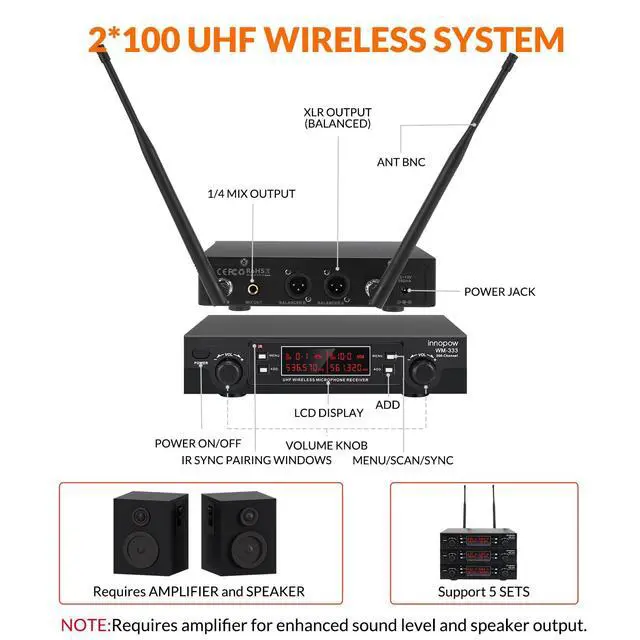 Alt view image 2 of 6 - 200-Channel Wireless Lavalier Microphone, Dual UHF Bodypack Cordless Lavalier Mic System Set, Auto Scan, Long Range 200-240Ft, 16 Hours Use Ideal for Speaking, Classroom 2023 333B