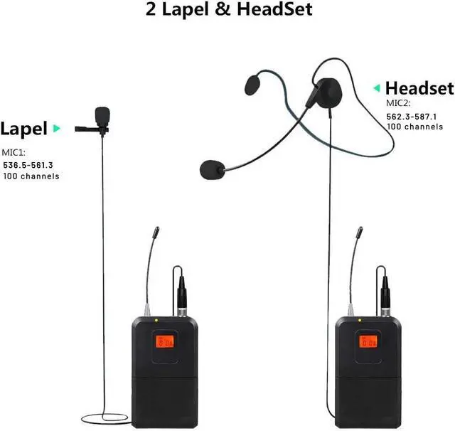 Alt view image 3 of 6 - 200-Channel Wireless Lavalier Microphone, Dual UHF Bodypack Cordless Lavalier Mic System Set, Auto Scan, Long Range 200-240Ft, 16 Hours Use Ideal for Speaking, Classroom 2023 333B