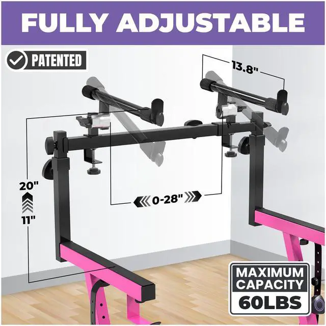 Alt view image 2 of 6 - Dual Piano Keyboard Stand w/ Wheels and 2nd Tier - Rolling Z Style Adjustable, Portable 2 Tier Heavy Duty Music Stand for Synths and Electric Digital Keyboards - Fits 54 61 88 Key Pianos