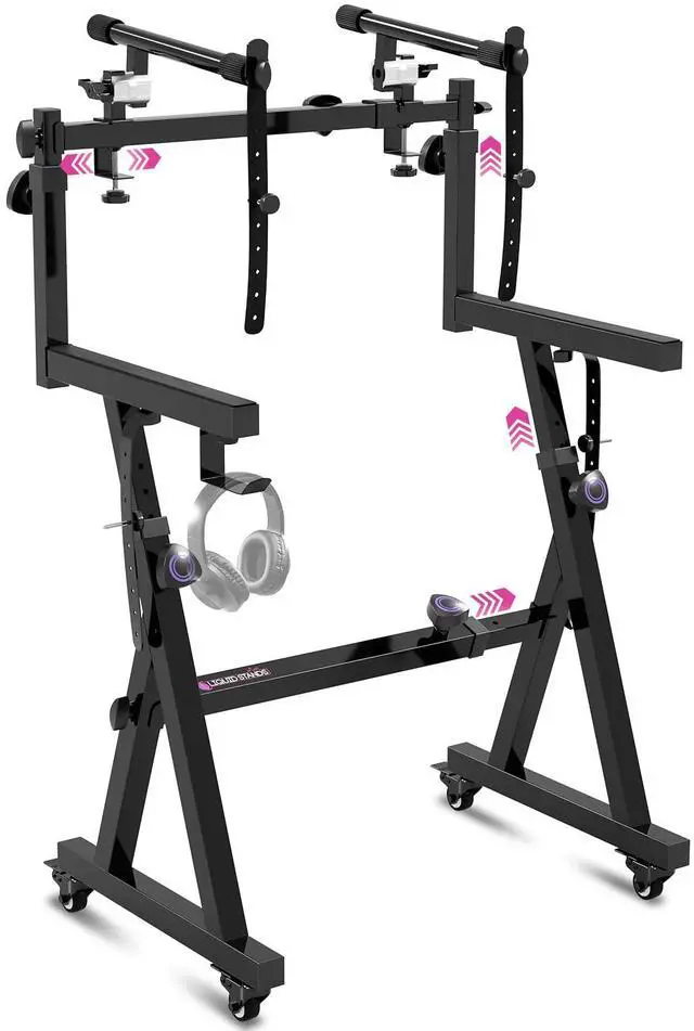 Main image of Dual Piano Keyboard Stand w/ Wheels and 2nd Tier - Rolling Z Style Adjustable, Portable 2 Tier Heavy Duty Music Stand for Synths and Electric Digital Keyboards - Fits 54 61 88 Key Pianos