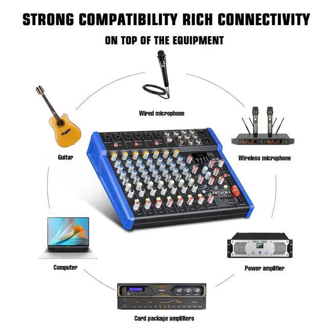 Alt view image 6 of 7 - 12-Channel Audio Interface Mixer Board with Reverb Effect | Bluetooth studio mixing console with XLR mic jack, 99 DSP effects, and +48V phantom power for karaoke, streaming